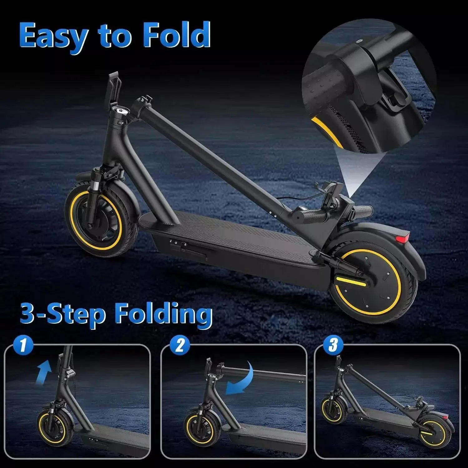 Folding Electric Scooter – 10-Inch Tires (25 cm), 500W Motor, 42V 14.5Ah Battery, 22 MPH (35 km/h) Top Speed, 28 Mile (45 km) Range, Dual Suspension