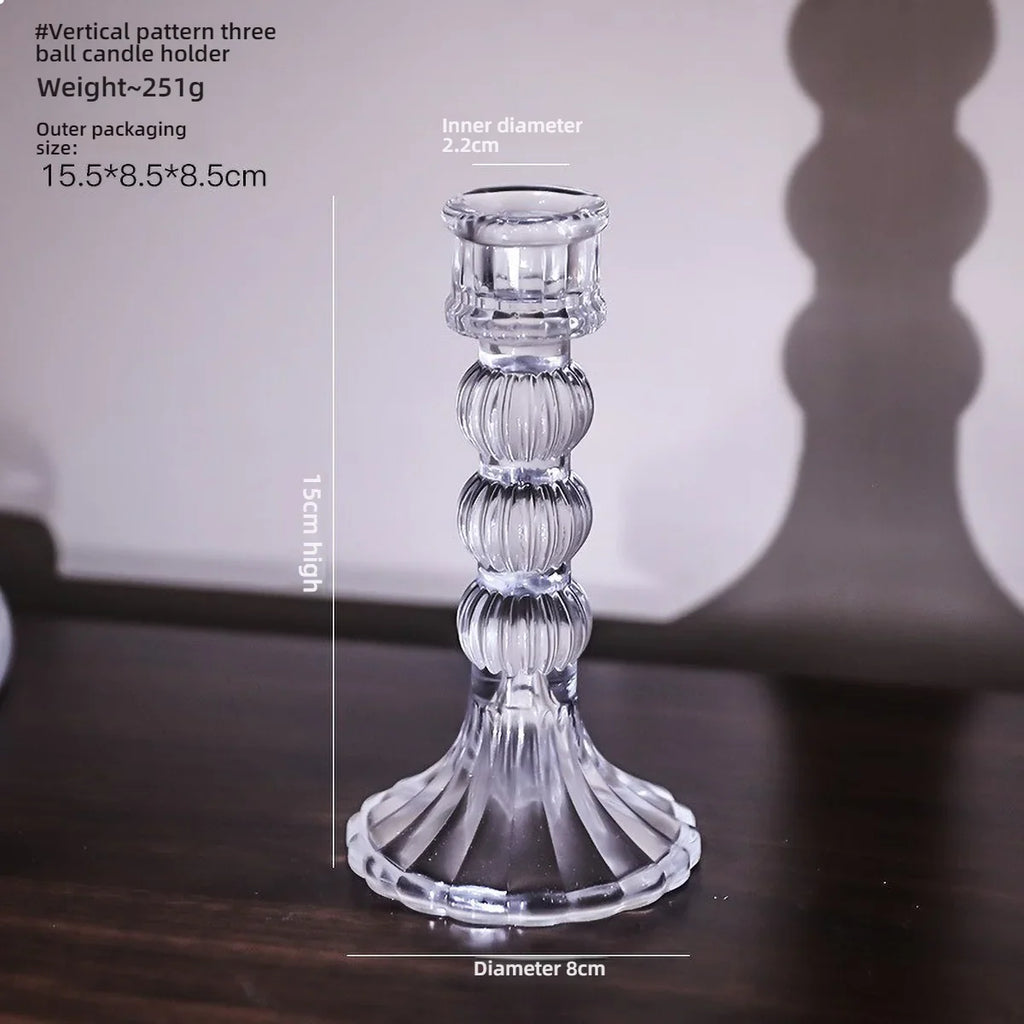 Clear Glass Pillar Candle Holder Table Candlestick for Dining Room Decor