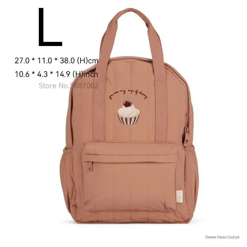 Kids Cotton Backpack (S/L) – Kindergarten & Travel Schoolbag for Toddlers, Children and Moms, Waterproof Geometric Cherry Lemon