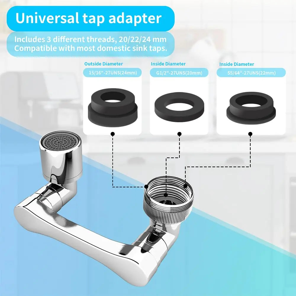 1080° Universal Rotating Faucet Extender – Dual-Mode Swivel Aerator for Kitchen & Bathroom