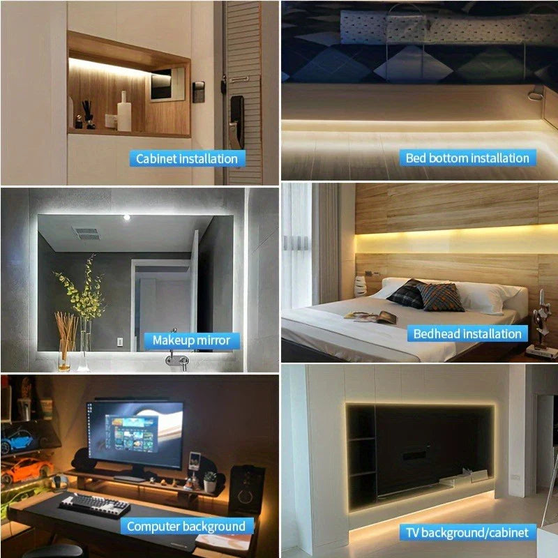 USB 5V COB LED Strip Light, Dimmable, 320 LEDs/m (≈98 LEDs/ft), Self-Adhesive Flexible Ribbon for Kitchen Cabinet Mirror Bedroom