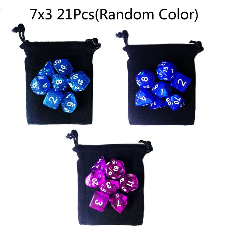 Multicolor Polyhedral RPG Dice Sets — 7-Piece D20 D12 D10 D8 D6 D4 with Bag, Multiple Pack Options (3/6/10/15/20 Sets)