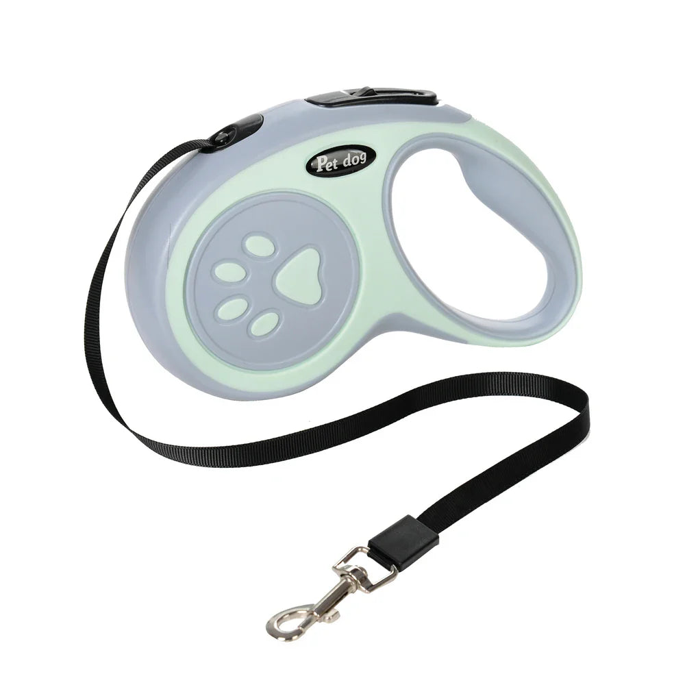 Retractable Dog Leash 3m/5m (9.8ft/16.4ft) Nylon Rope with Quick-Release ABS Case and Paw Print Keychain