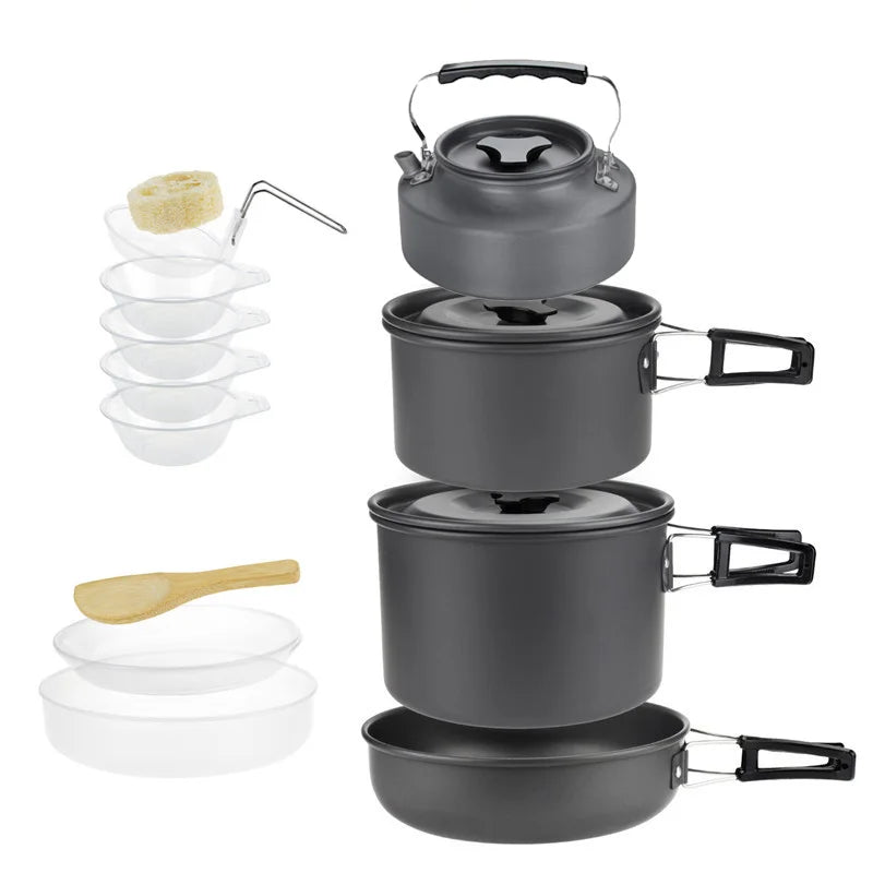 Camping Cookware Set for 1–7 People | Lightweight Portable Pot & Pan with Carrying Bag