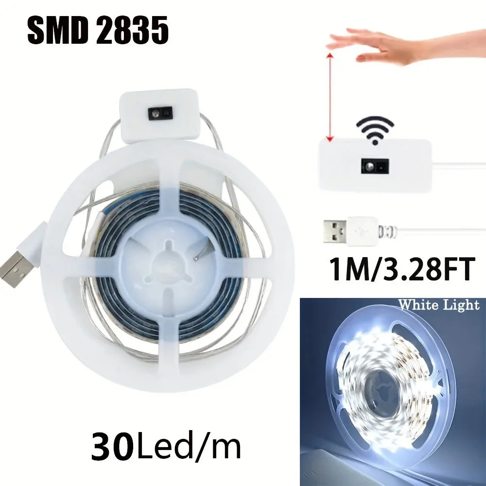 1M (3.3 ft) USB Hand-Wave Sensor LED Strip Light, 60 LEDs/m Dimmable Warm White — TV Backlight, Cabinet & Night Lamp