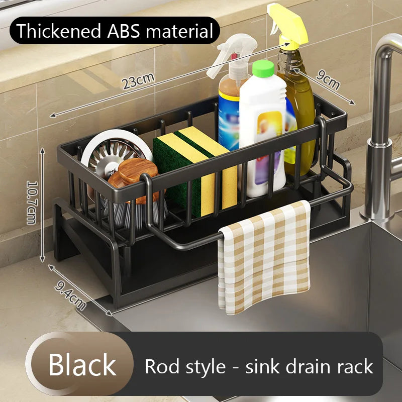 Plastic Sink Drain Rack Organizer Self-Draining Desktop Shelf for Soap, Sponge, Dishcloth & Towel
