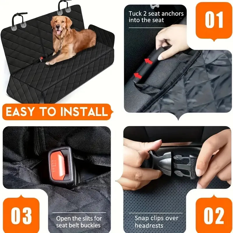 Waterproof Dog Car Seat Cover Hammock – Rear/Back Seat Pet Travel Mat, Universal Fit for Small, Medium & Large Dogs
