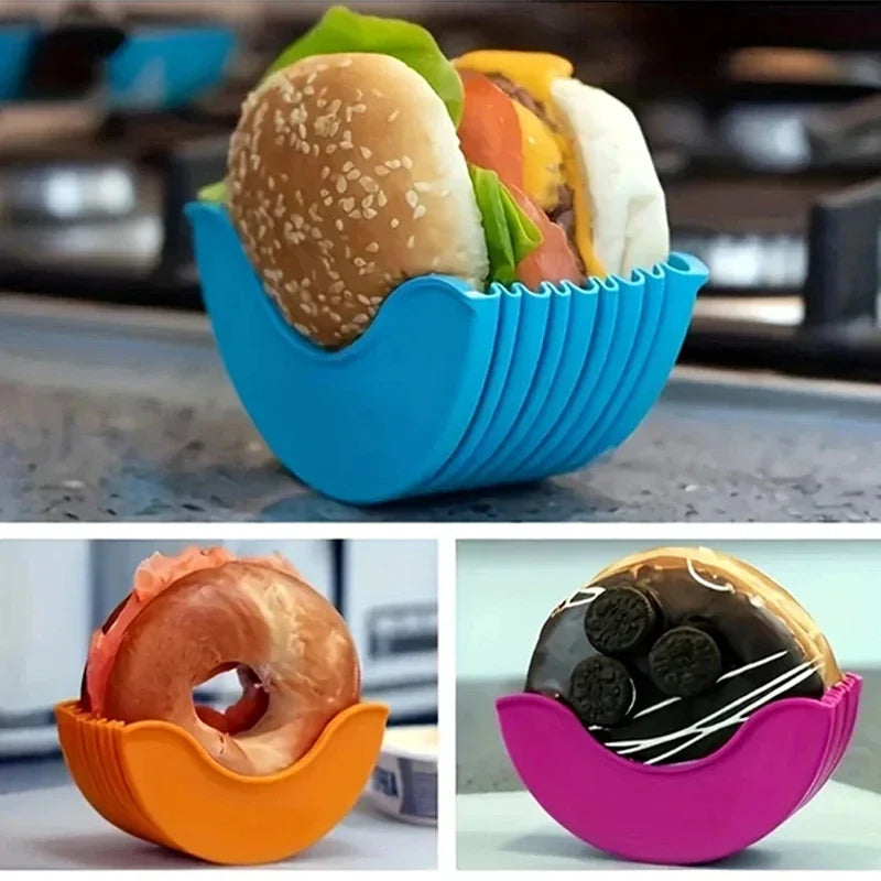 4-Pack Retractable Silicone Burger Holders — Washable Sandwich & French Fry Clips