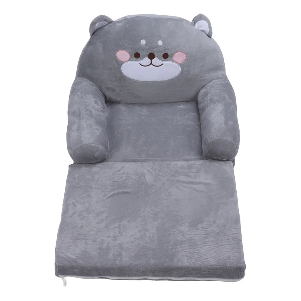 Cartoon Gray Dog Kids Sofa Foldable Toddler Chair - Soft Breathable Plush Armrest for Reading, Relaxing & Napping