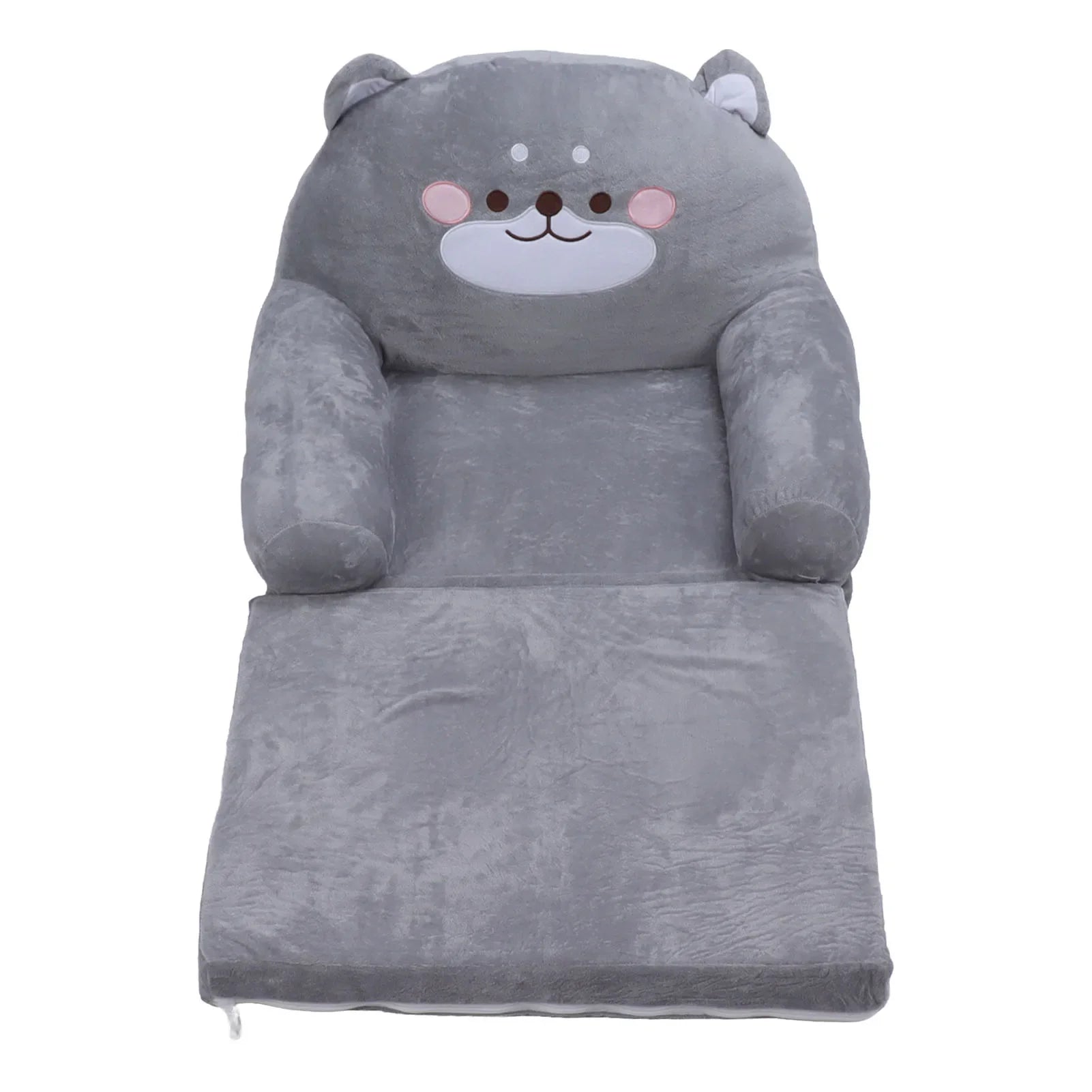 Cartoon Gray Dog Kids Sofa Foldable Toddler Chair - Soft Breathable Plush Armrest for Reading, Relaxing & Napping