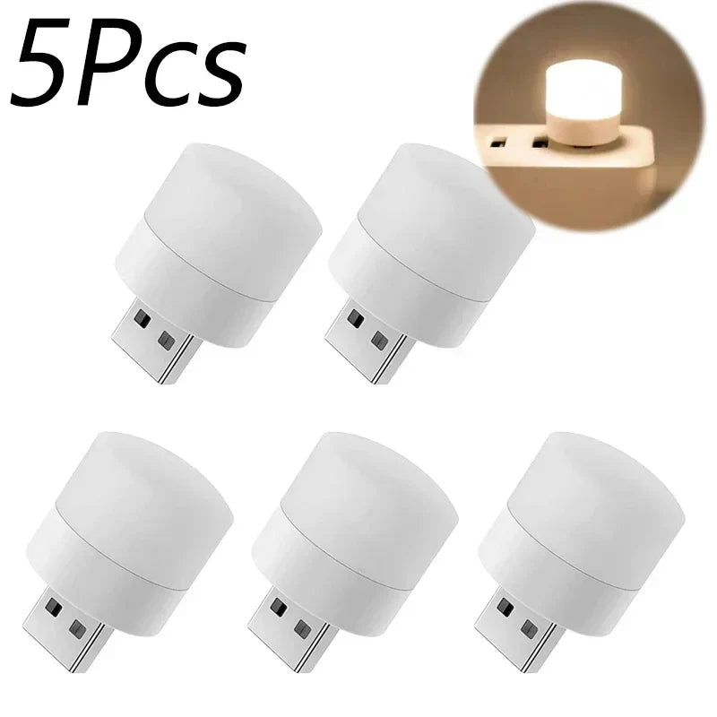 Mini USB LED Night Light - Warm & White Eye-Protection Reading Lamp, Portable USB Plug-In (1/3/5/10 Pack)