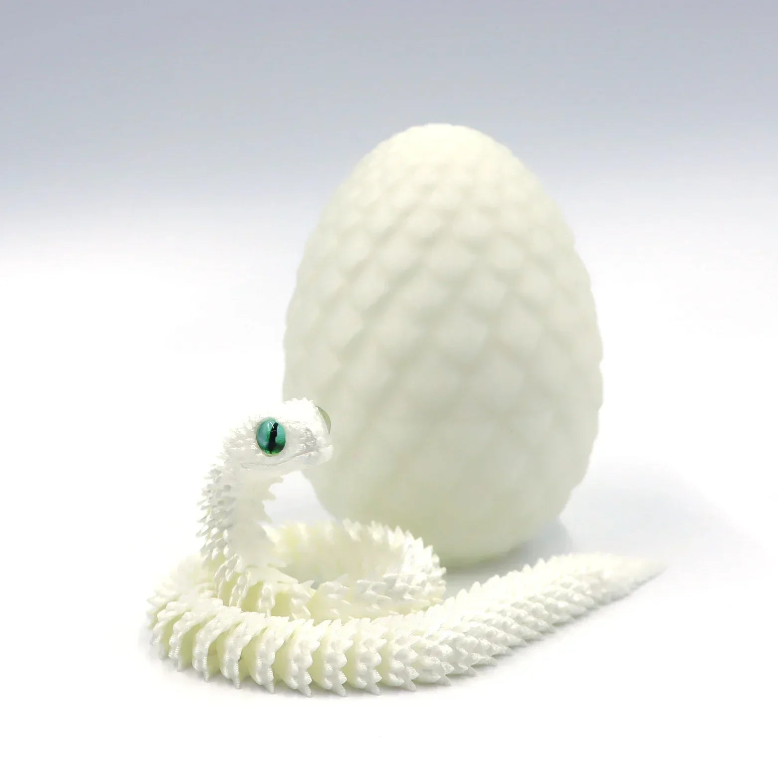 3D Printed Articulated Snake & Dragon Egg (22 cm / 8.7 in snake, 8 cm / 3.1 in egg) — Movable Joint Desktop Ornament, Fidget Toy & Anime Collectible