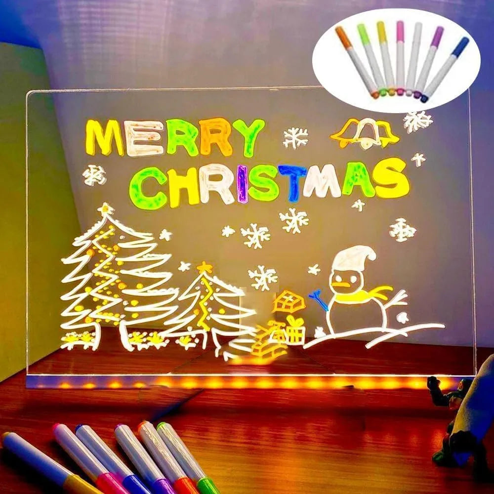 Light-Up Acrylic Message Board — Rewritable Glowing Drawing Lamp for Kids with 7 Colorful Pens