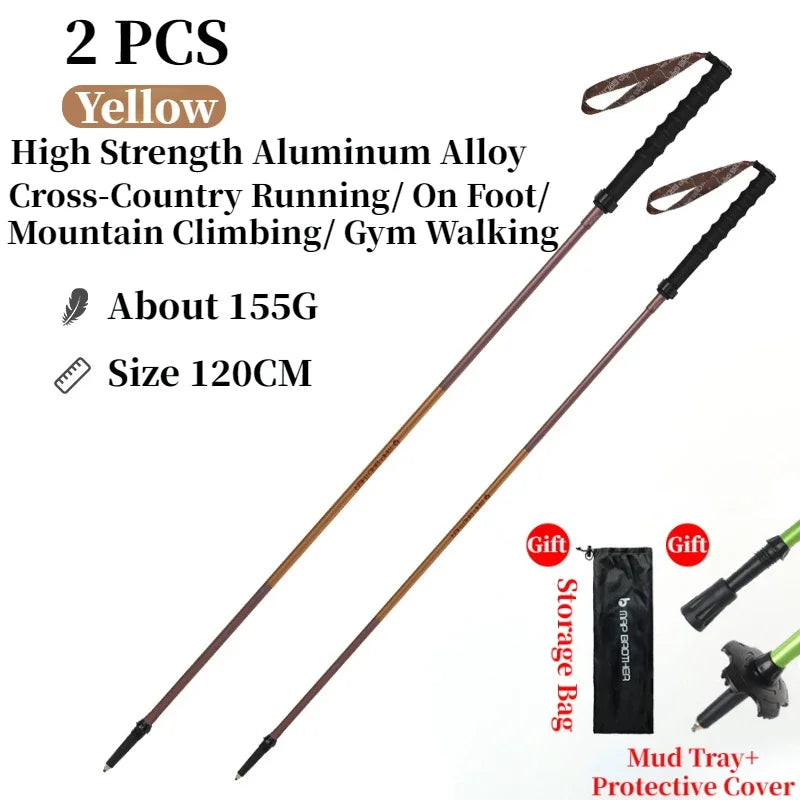 Foldable Quick-Lock 4-Section Trekking Poles Pair – 7075 Aluminum Adjustable 110/120 cm (43.3/47.2 in) EVA Grip Tungsten-Cobalt Tips