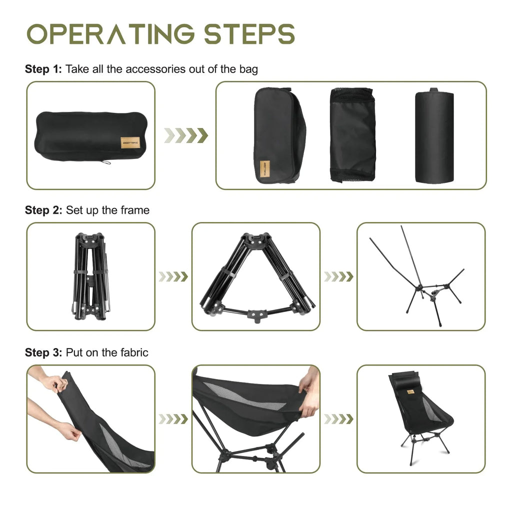 Ultralight Foldable Moon Camping Chair with Headrest, Portable Fishing & Travel Chair with Pillow and Carry Bag