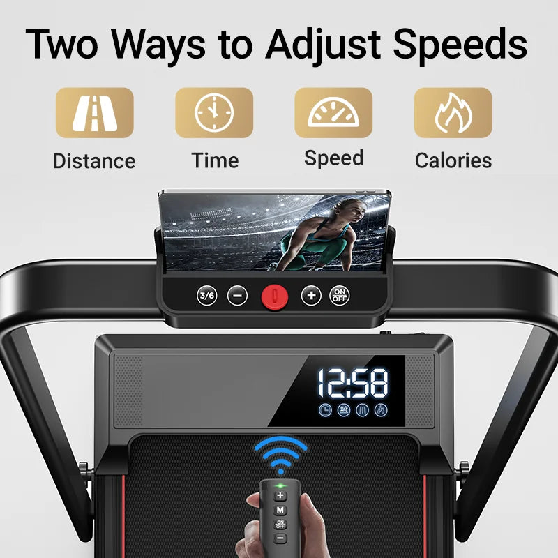 Foldable Under-Desk Walking Pad Treadmill with Adjustable Incline and LED Display, Diamond Belt, Quiet Motor, Lightweight for Home & Office