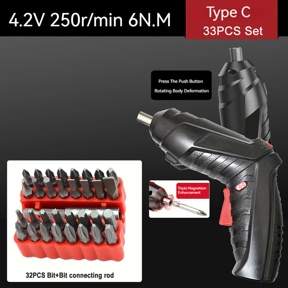 Compact Rechargeable Cordless Screwdriver — 4.2V (3.6V), 6 N·m Torque, 1300mAh, 250 RPM