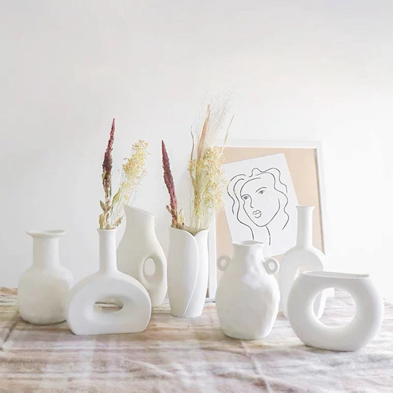 Ceramic Decorative Vase for Dried Flowers & Hydroponic Plants, Modern Table Ornament for Living Room Bedroom Office