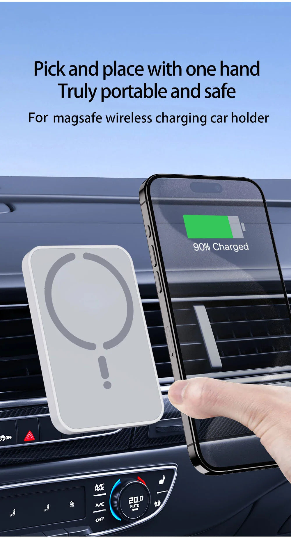 15W Magnetic Car Wireless Charger MagSafe-Compatible Air Vent Phone Holder 360° Rotating Fast Charging USB-C