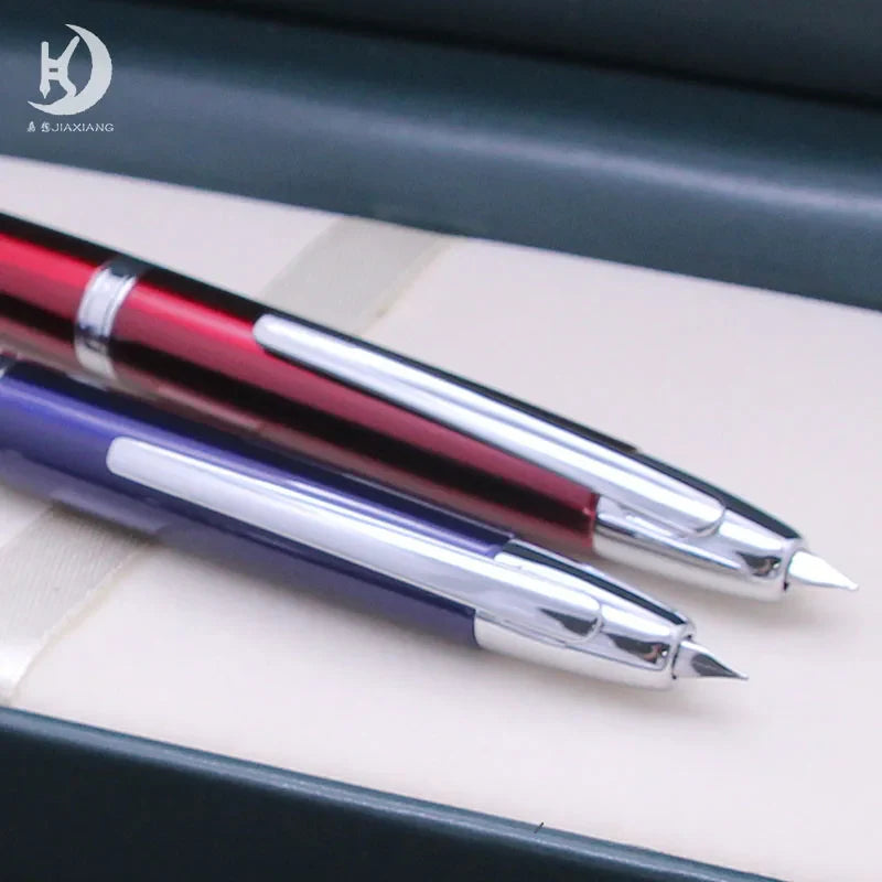Push-Button Retractable Fountain Pen — Metal Body, Clip & Converter, EF/F Nib 0.5mm (0.02in) — Black/White