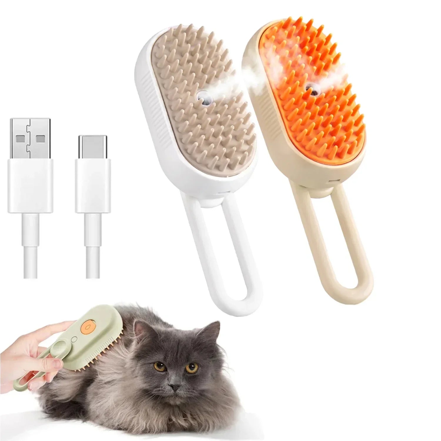 Steam Pet Grooming Brush 3-in-1 Spray Massage USB Rechargeable Hair Removal Comb for Cats & Dogs
