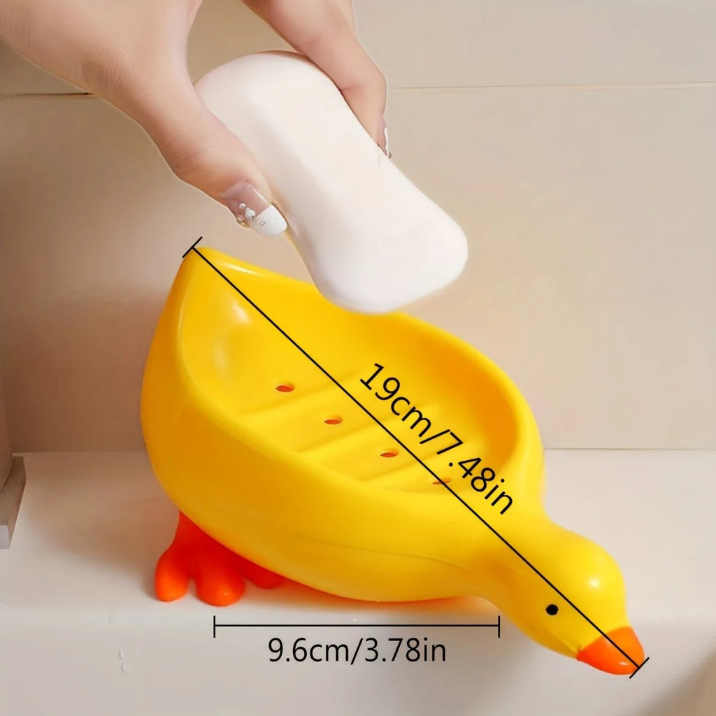 Duck Self-Draining Soap Dish with Tray, Bathroom Sink Countertop Organizer & Novelty Gift