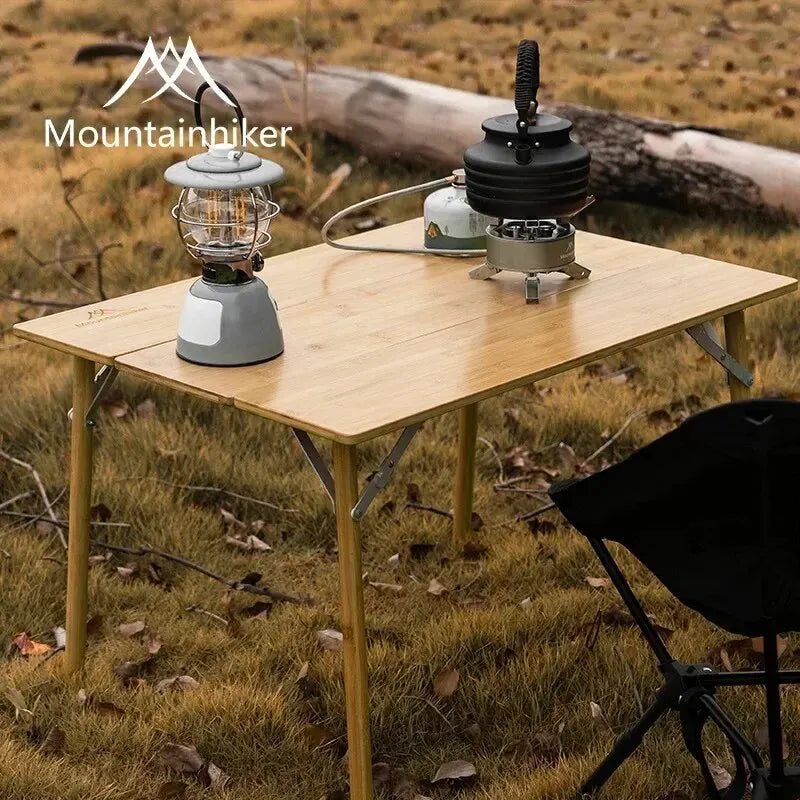 Bamboo Folding Camping Table 2- & 3-Fold Portable Picnic BBQ Table with Aluminum Frame