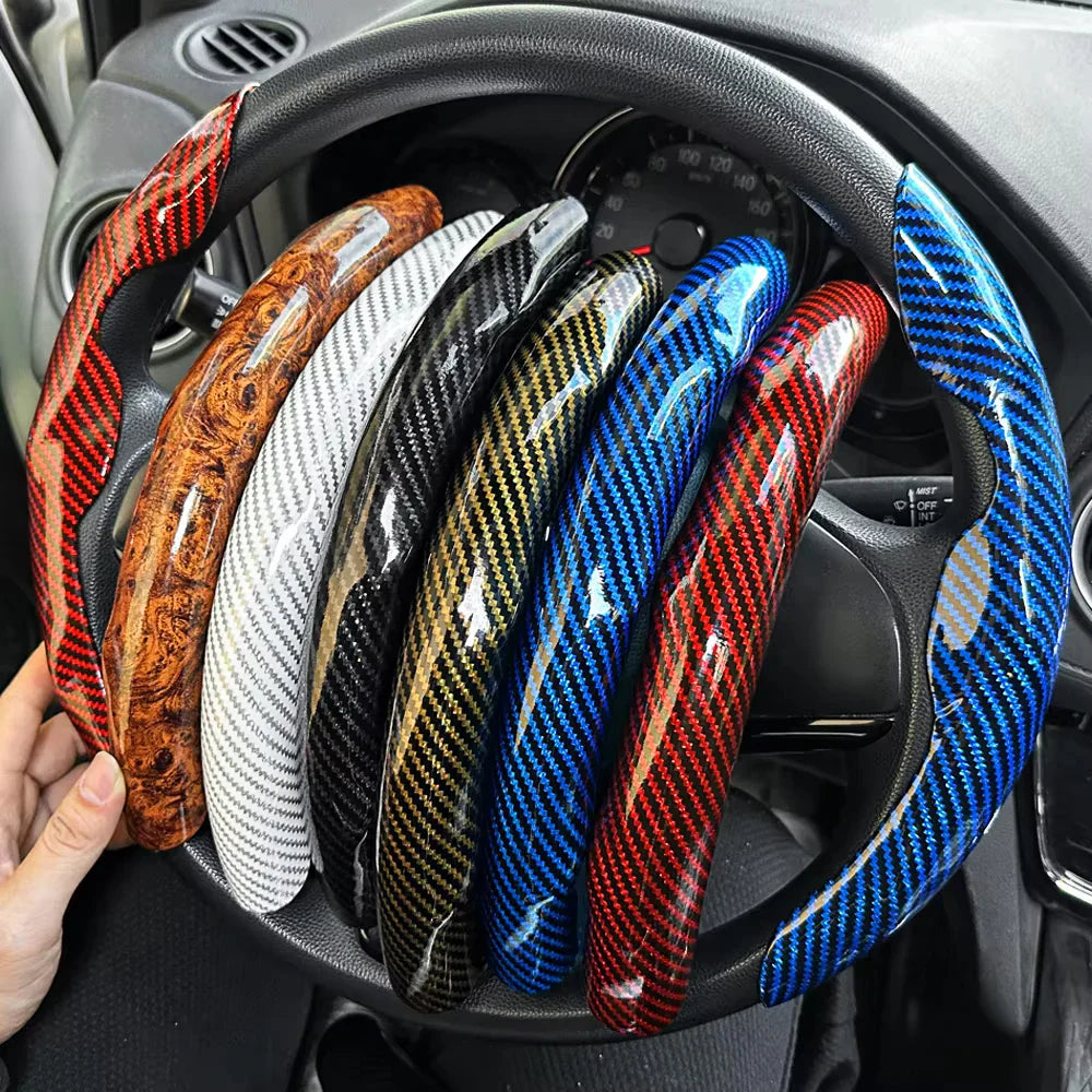 2-Pack Carbon Fiber Silicone Steering Wheel Covers 38 cm (15 in) Anti-Slip Universal Car Interior