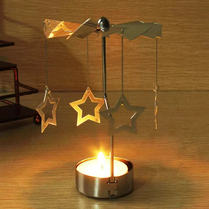 Silver Rotating Tea Light Candle Holder Christmas Carousel Centerpiece 130 x 80 mm (5.12 x 3.15 in)