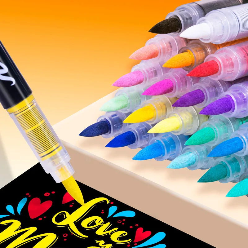 12/24/36/48/60-Color Acrylic Brush Paint Markers - Soft Brush Tip for Canvas, Stone & DIY Art