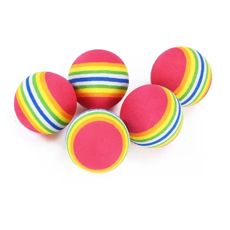 Rainbow Cat Toy Balls — 5-Pack or 10-Pack Interactive Rubber Rattle Chew & Training Balls for Cats & Small Dogs
