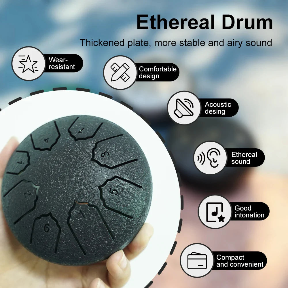 Mini Steel Tongue Drum 4-inch (10 cm) 8-Note Portable Rain Drum for Adults & Kids