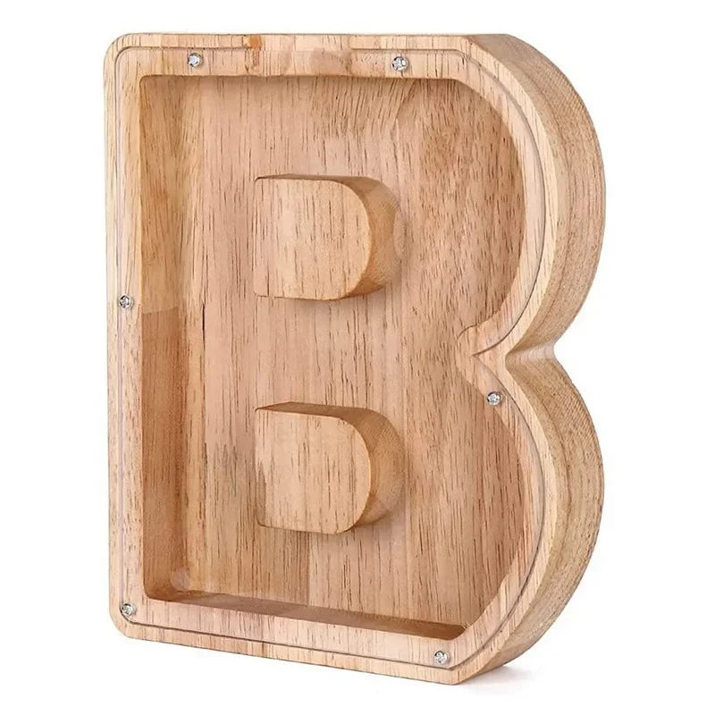 26-Letter Wooden Piggy Bank A-Z Alphabet Coin Money Box Kids Savings Jar Desktop Decor Gift