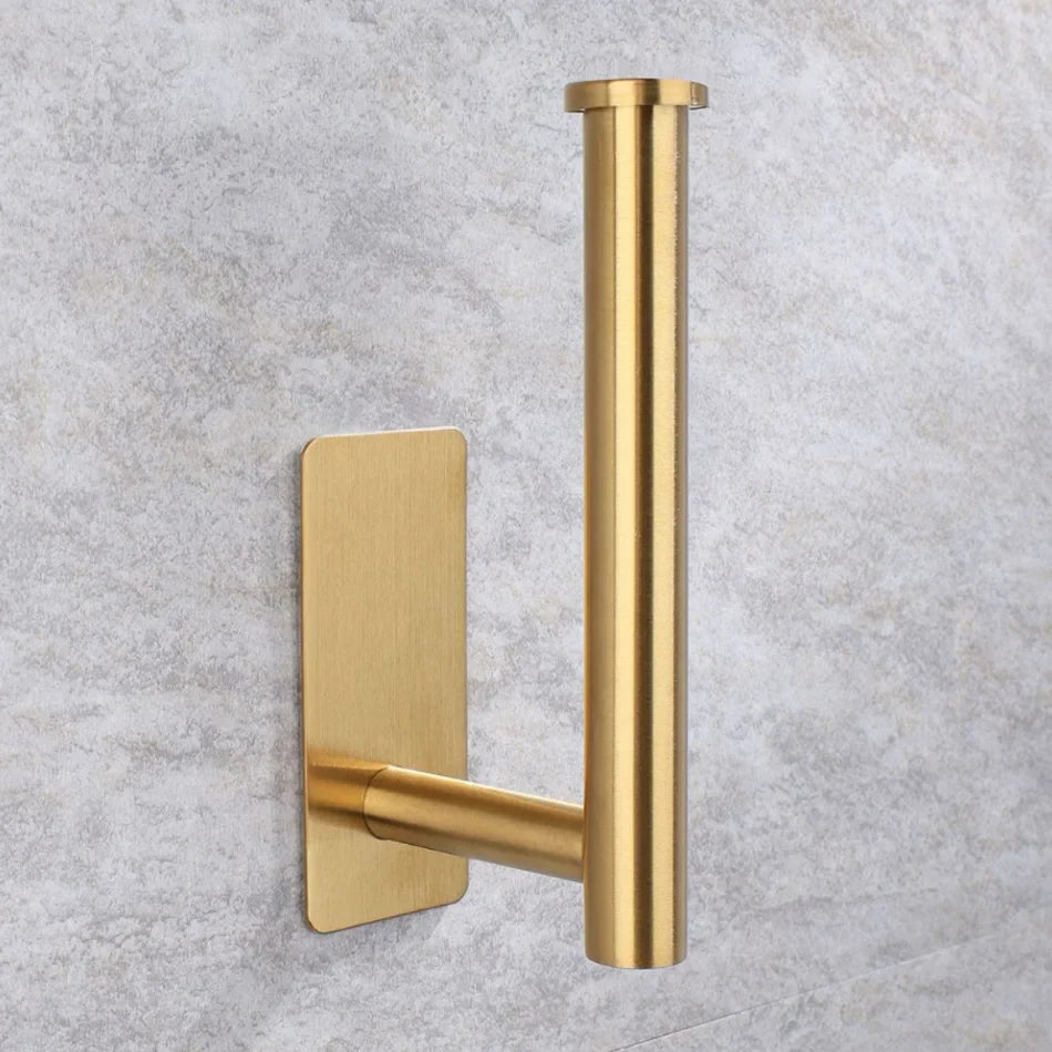 Stainless Steel Wall Mount Paper Holder Adhesive & Free-Nail Toilet Tissue Towel Shelf, Brushed Gold White Black