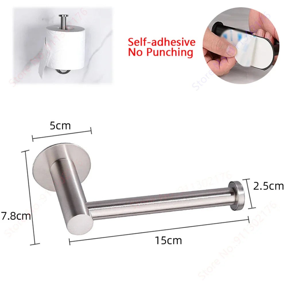 Self-Adhesive Stainless Steel Toilet Paper Holder — No-Drill Wall Mount Tissue & Towel Dispenser (Holds up to 30 cm / 11.8 in)