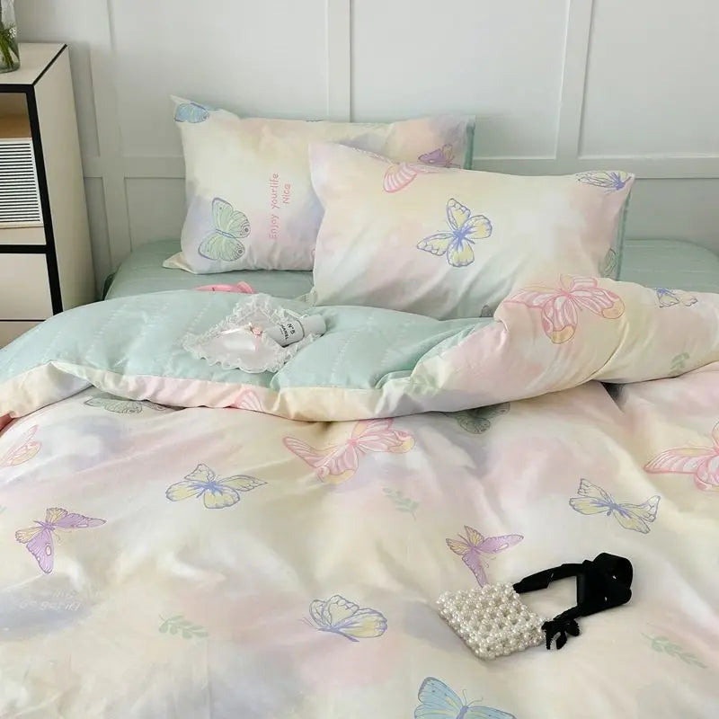 Pink Floral Brushed Microfiber Bedding Set Duvet Cover, Flat Sheet & Pillowcases (Twin/Full/Queen/King)