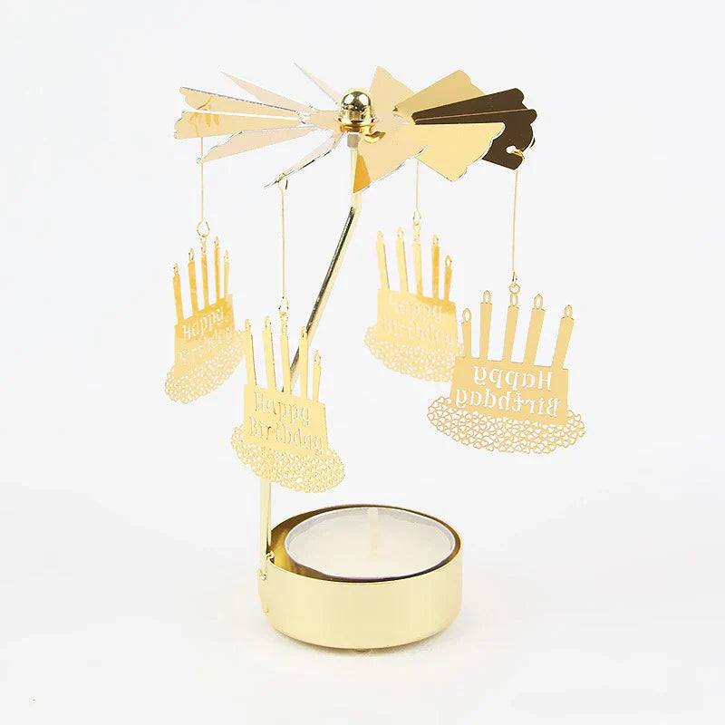 Gold Metal Rotating Tealight Candle Holder - Tabletop Spinner for Wedding Christmas Dinner Party Decoration Gift