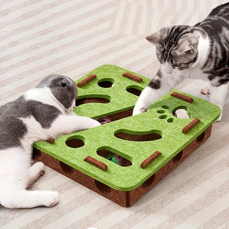 Interactive Cat Puzzle Toy Felt Maze Tunnel with Bell Ball Indoor Cat Enrichment Toy