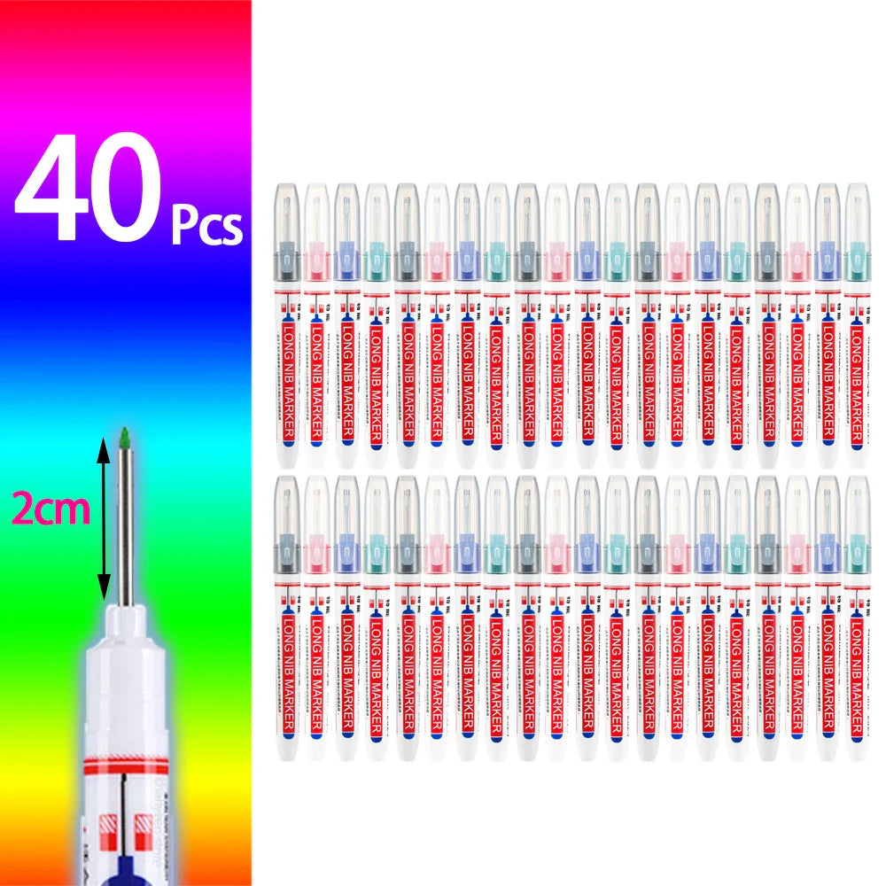 Waterproof Long-Head Deep-Hole Marker Pens 20mm Tip — Permanent Oil Ink for Metal, Wood & Carpentry (Black, Blue, Red, Green)