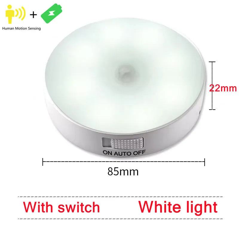 USB Rechargeable Motion Sensor LED Night Light – PIR Closet Under-Cabinet Stairway Lamp, Warm/Cold White