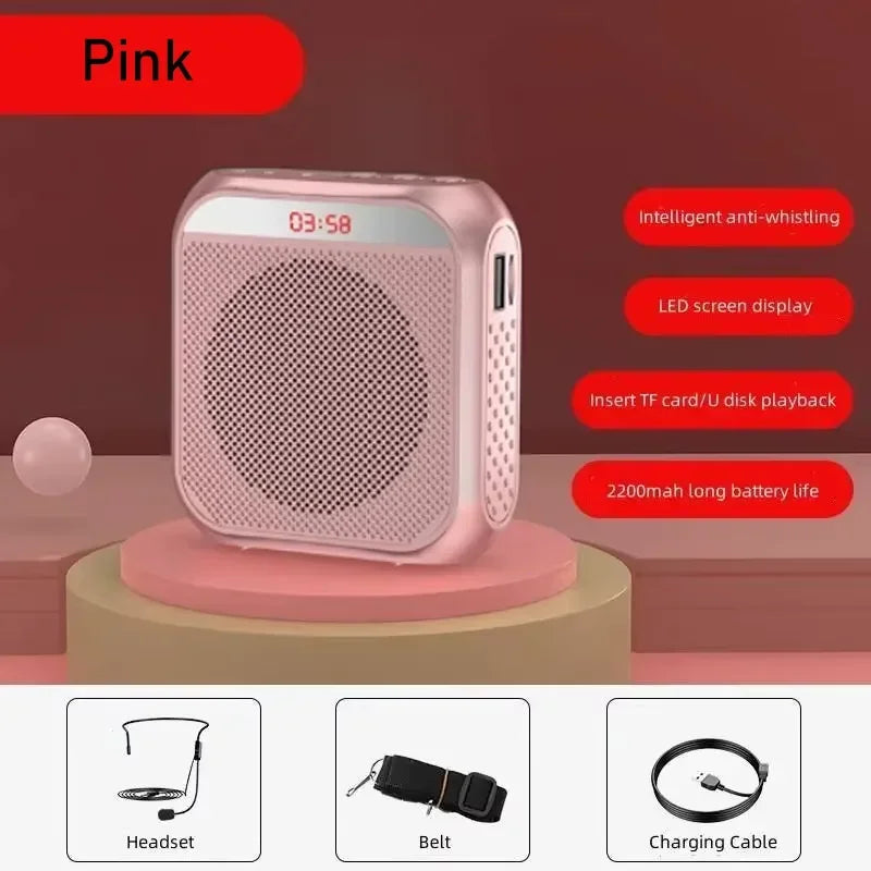 Portable 5W Voice Amplifier with Headset Microphone – 2200mAh Rechargeable Wearable Speaker, USB/TF Playback for Teachers & Tour Guides