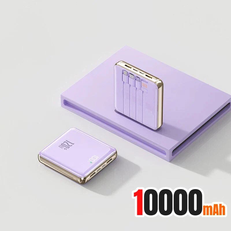 500,000 mAh Mini Power Bank Built-in 4 Cables 120W Fast Charging Portable External Battery for Android & iOS