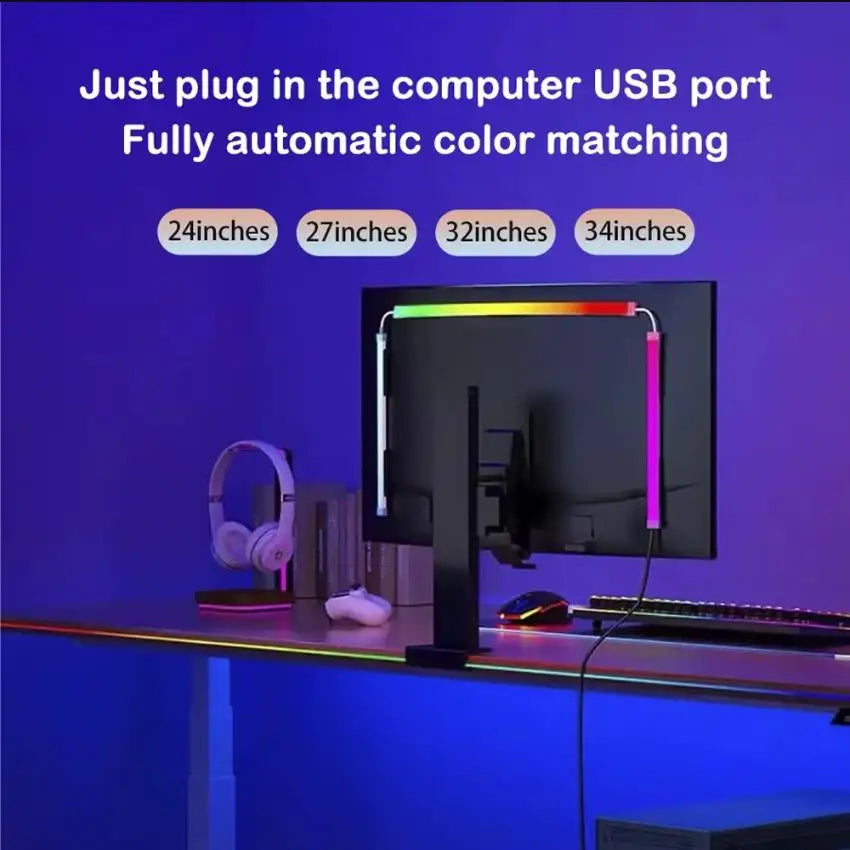 USB RGBIC LED Strip 24–34 in (61–86 cm) Monitor Backlight – App & Music Sync for PC Gaming