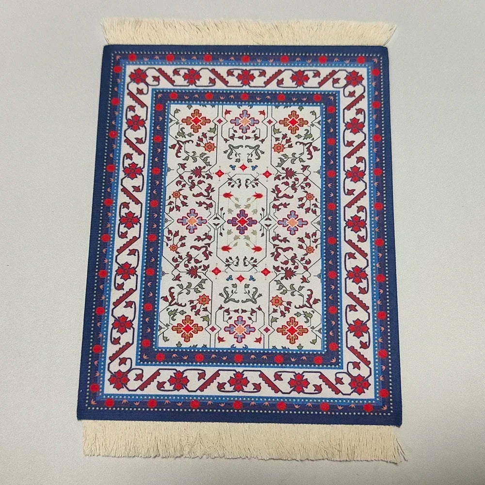 Woven Persian Flower Mouse Pad 9.1 x 7.1 in (23 x 18 cm) Non-Slip Rubber Desk Mat with Fringe — Retro Style