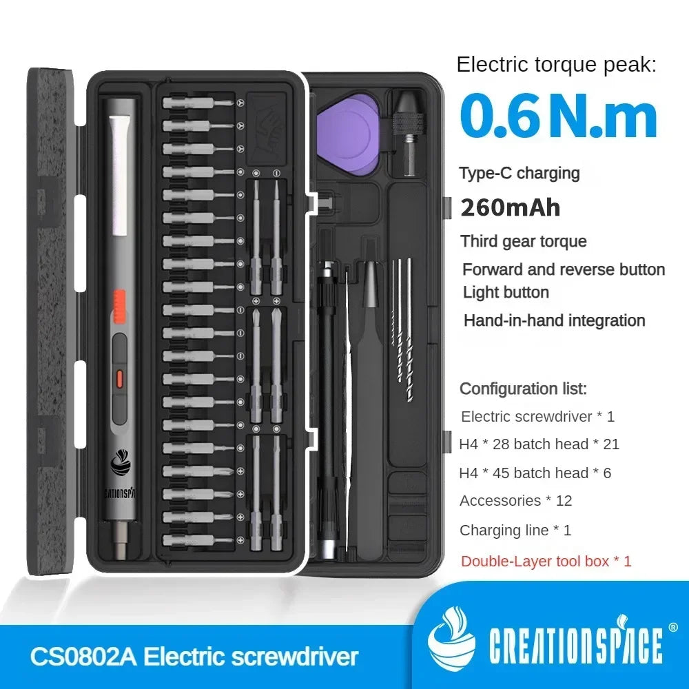 Cordless Electric Precision Screwdriver Set 29/42-in-1 3 Torque Settings for Phone and Watch Repair