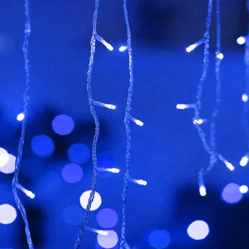 5M LED Icicle Curtain Lights – 0.4–0.6m Drop, 96 LEDs, 110–240V for Christmas, Wedding & Garden Decor (Warm White/Multicolor)