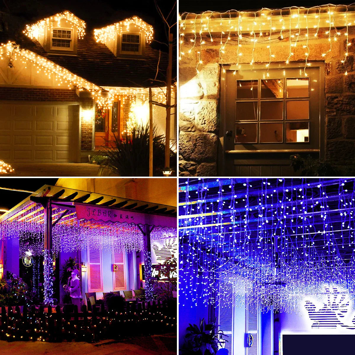 5M LED Icicle Curtain Lights – 0.4–0.6m Drop, 96 LEDs, 110–240V for Christmas, Wedding & Garden Decor (Warm White/Multicolor)