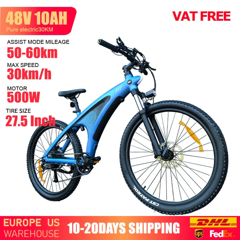 2000W 48V 20Ah Electric Mountain E-Bike — 27.5 in Fat Tire Adult Ebike, IPX6