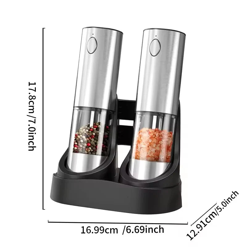 2-Pack Electric Salt & Pepper Grinders 190ml (6.4 fl oz) USB Rechargeable Adjustable Ceramic Spice Mills