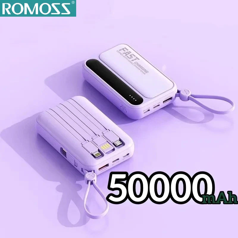 4-in-1 Portable Power Bank with Built-In Cables & LED Digital Display — 10,000/30,000/50,000mAh, 120W Fast Charge
